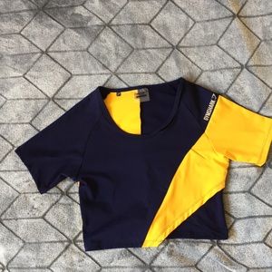 Gymshark Asymmetrical Blue & Yellow Top
